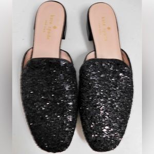 Kate Spade Black Glitter Slip on Mules
